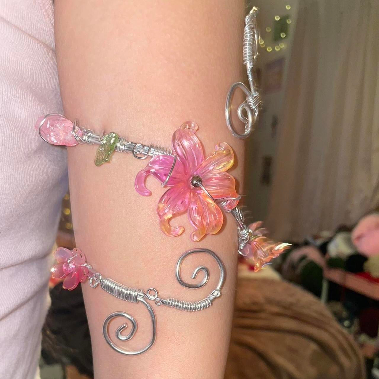 Pink and orange flower cuff