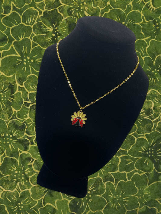 Flower Ladybug Necklace