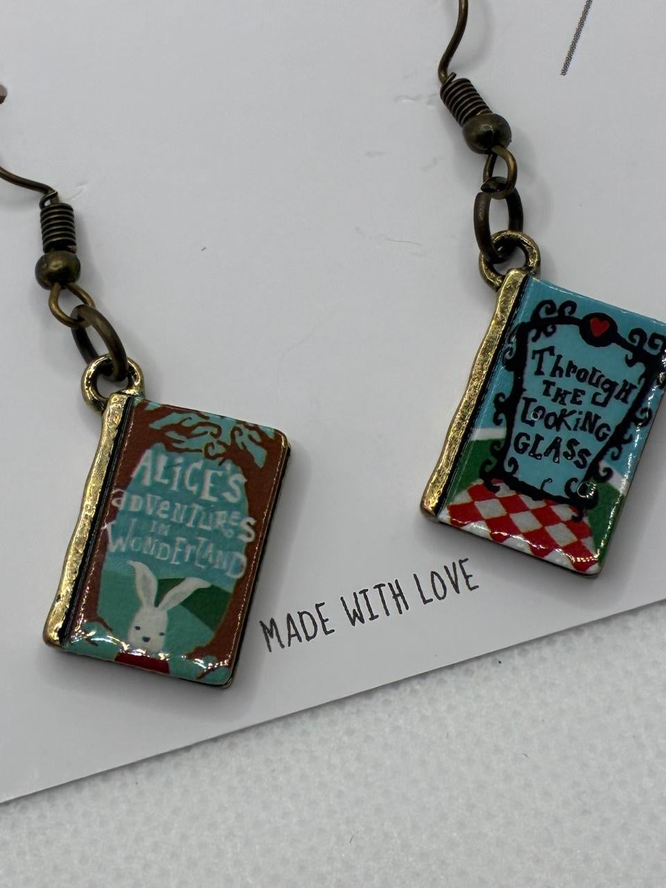 Alice in Wonderland book earrings