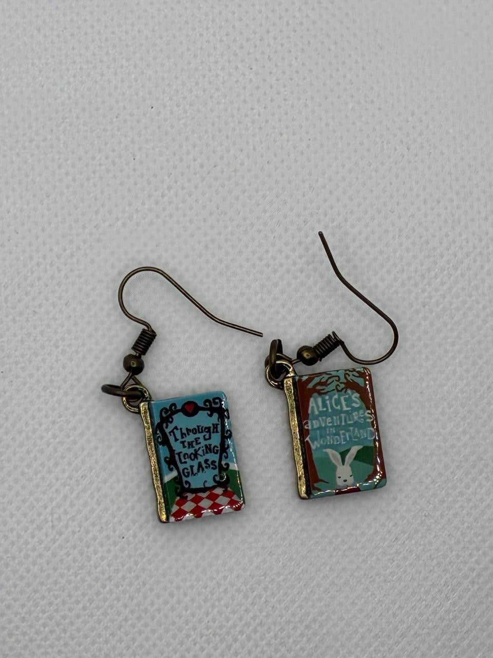 Alice in Wonderland book earrings
