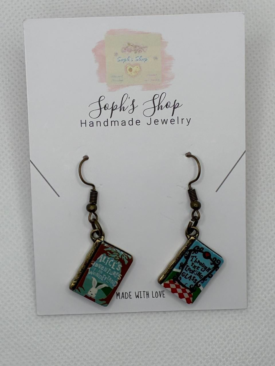 Alice in Wonderland book earrings